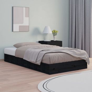 Cama Individual | Cama Para Adultos | Estructura Cama Madera Maciza Individual Negro 75x190 Cm Cfw771834