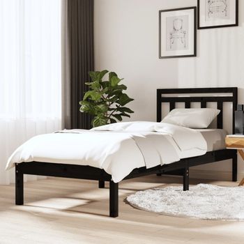 Cama Individual | Cama Para Adultos | Estructura De Cama Individual Madera Maciza Negro 75x190 Cm Cfw583614