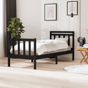 Cama Individual | Cama Para Adultos | Estructura De Cama Individual Madera Maciza Negro 75x190 Cm Cfw640968