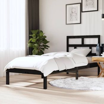 Cama Individual | Cama Para Adultos | Estructura De Cama Madera Maciza Negro 75x190 Cm Cfw738570