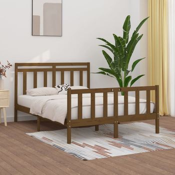 Cama Matrimonial | Cama Para Adultos | Estructura De Cama Madera Maciza Pino Marrón Miel 150x200 Cm Cfw692251