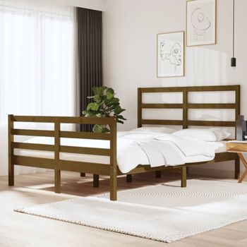 Cama Matrimonial | Cama Para Adultos | Estructura De Cama De Madera Maciza Pino Marrón Miel 150x200 Cm Cfw227147