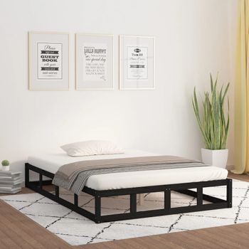 Cama Matrimonial | Cama Para Adultos | Estructura Cama Madera Maciza Negra 140x190 Cm Cfw916780