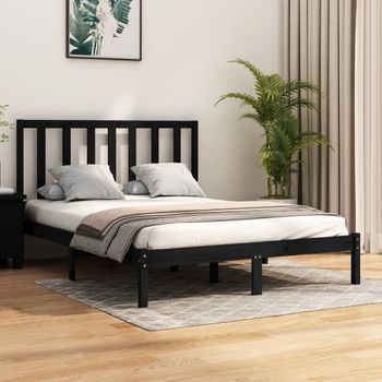 Cama Matrimonial | Cama Para Adultos | Estructura Cama Madera Maciza Pino Doble Negra 120x190 Cm Cfw371696