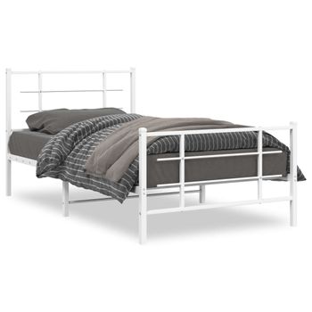 Cama Para Adulto | Cama Individual | Estructura Cama Metal Cabecero Y Estribo Blanca 100x190 Cm Cfw694672