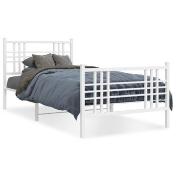 Cama Para Adulto | Cama Individual | Estructura Cama Metal Cabecero Y Estribo Blanca 100x190 Cm Cfw103004