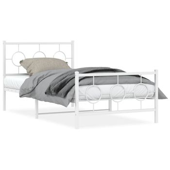 Cama Individual | Cama Para Adultos | Estructura Cama Metal Cabecero Y Estribo Blanca 100x190 Cm Cfw40223