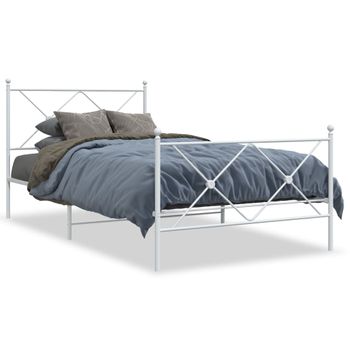 Cama Individual | Cama Para Adultos | Estructura Cama Metal Cabecero Y Estribo Blanca 100x190 Cm Cfw21763