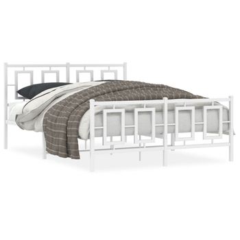 Cama Matrimonial | Cama Para Adultos | Estructura Cama Metal Cabecero Y Estribo Blanco 140x190 Cm Cfw793874