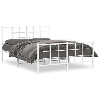 Cama Matrimonial | Cama Para Adultos | Estructura Cama Metal Cabecero Y Estribo Blanco 140x190 Cm Cfw926147