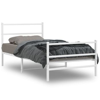 Cama Individual | Cama Para Adultos | Estructura Cama Metal Con Cabecero Y Estribo Blanco 100x190 Cm Cfw239323