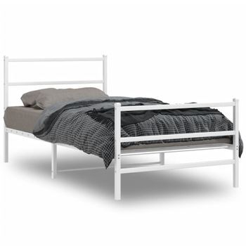 Cama Individual | Cama Para Adultos | Estructura Cama Metal Con Cabecero Y Estribo Blanco 100x200 Cm Cfw984868