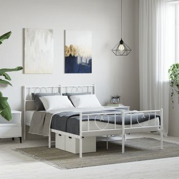 Cama Matrimonial | Cama Para Adultos | Estructura Cama Metal Con Cabecero Y Estribo Blanco 120x190 Cm Cfw451099