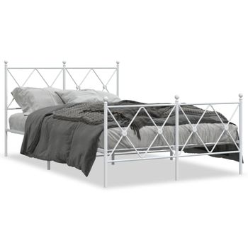 Cama Matrimonial | Cama Para Adultos | Estructura Cama Metal Con Cabecero Y Estribo Blanco 120x190 Cm Cfw42377