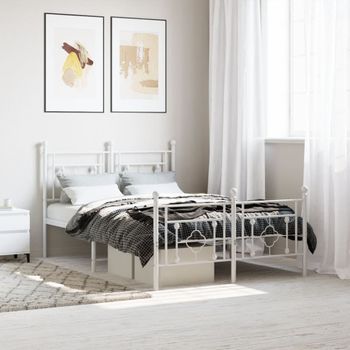 Cama Matrimonial | Cama Para Adultos | Estructura Cama Metal Con Cabecero Y Estribo Blanco 120x190 Cm Cfw145231