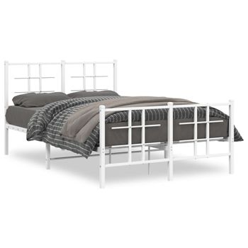 Cama Matrimonial | Cama Para Adultos | Estructura Cama Metal Con Cabecero Y Estribo Blanco 120x190 Cm Cfw536375