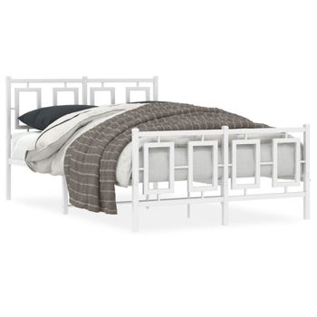 Cama Matrimonial | Cama Para Adultos | Estructura Cama Metal Con Cabecero Y Estribo Blanco 120x190 Cm Cfw953618