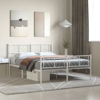 Cama Matrimonial | Cama Para Adultos | Estructura Cama Metal Con Cabecero Y Estribo Blanco 120x190 Cm Cfw869991