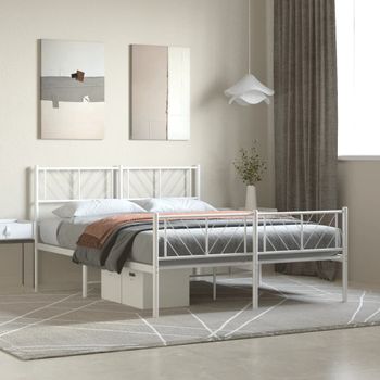 Cama Matrimonial | Cama Para Adultos | Estructura Cama Metal Con Cabecero Y Estribo Blanco 120x200 Cm Cfw567544