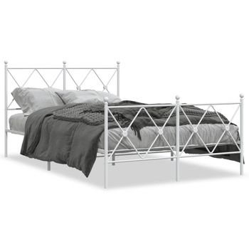 Cama Matrimonial | Cama Para Adultos | Estructura Cama Metal Con Cabecero Y Estribo Blanco 120x200 Cm Cfw11765