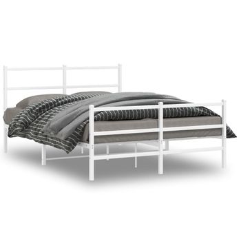 Cama Matrimonial | Cama Para Adultos | Estructura Cama Metal Con Cabecero Y Estribo Blanco 135x190 Cm Cfw795629