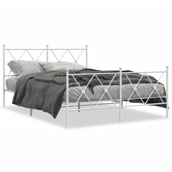 Cama Matrimonial | Cama Para Adultos | Estructura Cama Metal Con Cabecero Y Estribo Blanco 140x200 Cm Cfw11959