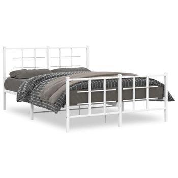 Cama Matrimonial | Cama Para Adultos | Estructura Cama Metal Con Cabecero Y Estribo Blanco 140x200 Cm Cfw156104