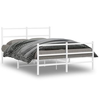 Cama Matrimonial | Cama Para Adultos | Estructura Cama Metal Con Cabecero Y Estribo Blanco 140x200 Cm Cfw641297