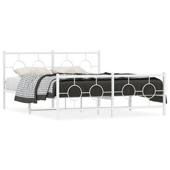 Cama Matrimonial | Cama Para Adultos | Estructura Cama Metal Con Cabecero Y Estribo Blanco 150x200 Cm Cfw10086