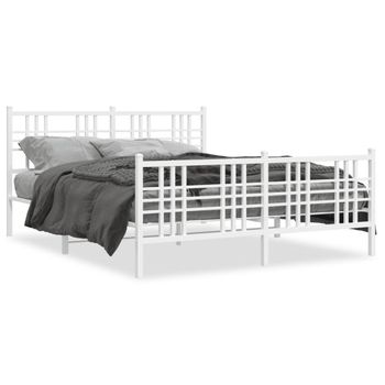 Cama Matrimonial | Cama Para Adultos | Estructura Cama Metal Con Cabecero Y Estribo Blanco 150x200 Cm Cfw477993