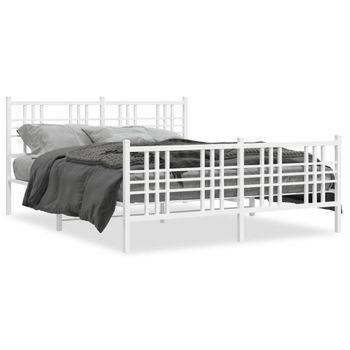 Cama Matrimonial | Cama Para Adultos | Estructura Cama Metal Con Cabecero Y Estribo Blanco 160x200 Cm Cfw158766