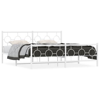 Cama Matrimonial | Cama Para Adultos | Estructura Cama Metal Con Cabecero Y Estribo Blanco 180x200 Cm Cfw46186