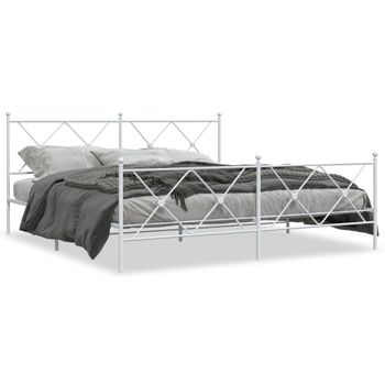 Cama Matrimonial | Cama Para Adultos | Estructura Cama Metal Con Cabecero Y Estribo Blanco 180x200 Cm Cfw49605