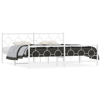 Cama Matrimonial | Cama Para Adultos | Estructura Cama Metal Con Cabecero Y Estribo Blanco 200x200 Cm Cfw13891