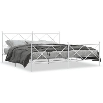 Cama Matrimonial | Cama Para Adultos | Estructura Cama Metal Con Cabecero Y Estribo Blanco 200x200 Cm Cfw97328