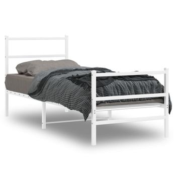 Cama Individual | Cama Para Adultos | Estructura Cama Metal Con Cabecero Y Estribo Blanco 80x200 Cm Cfw390523