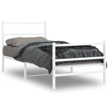 Cama Individual | Cama Para Adultos | Estructura Cama Metal Con Cabecero Y Estribo Blanco 90x190 Cm Cfw243952