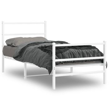 Cama Individual | Cama Para Adultos | Estructura Cama Metal Con Cabecero Y Estribo Blanco 90x200 Cm Cfw711825