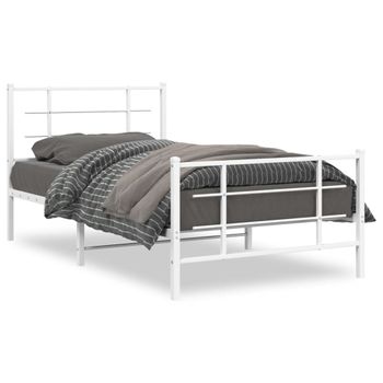 Cama Para Adulto | Cama Individual | Estructura Cama Metal Con Cabecero Y Pie Cama Blanca 100x200 Cm Cfw547736