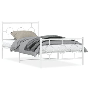 Cama Individual | Cama Para Adultos | Estructura Cama Metal Con Cabecero Y Pie Cama Blanca 100x200 Cm Cfw55016