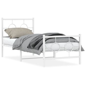 Cama Para Adulto | Cama Individual | Estructura Cama Metal Con Cabecero Y Pie Cama Blanca 75x190 Cm Cfw812218