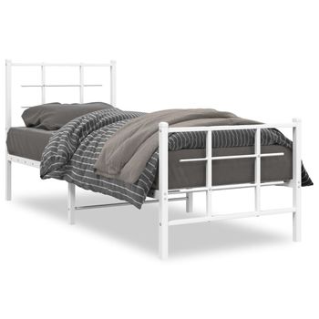 Cama Para Adulto | Cama Individual | Estructura Cama Metal Con Cabecero Y Pie Cama Blanca 75x190 Cm Cfw794363