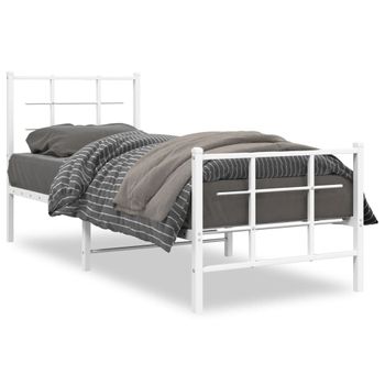 Cama Para Adulto | Cama Individual | Estructura Cama Metal Con Cabecero Y Pie Cama Blanca 80x200 Cm Cfw584377