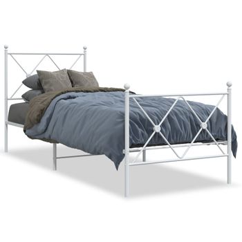 Cama Individual | Cama Para Adultos | Estructura Cama Metal Con Cabecero Y Pie Cama Blanca 80x200 Cm Cfw38024