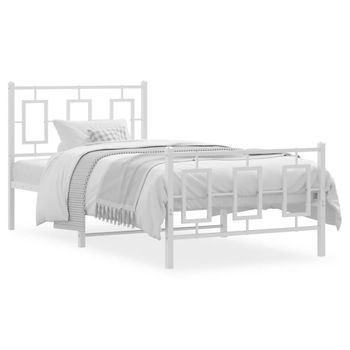 Cama Para Adulto | Cama Individual | Estructura Cama Metal Con Cabecero Y Pie Cama Blanca 90x190 Cm Cfw848824