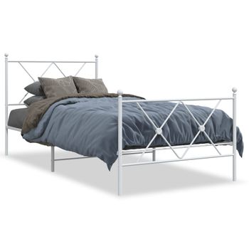 Cama Individual | Cama Para Adultos | Estructura Cama Metal Con Cabecero Y Pie Cama Blanca 90x190 Cm Cfw45534