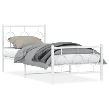 Cama Para Adulto | Cama Individual | Estructura Cama Metal Con Cabecero Y Pie Cama Blanca 90x200 Cm Cfw785408