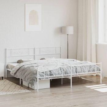 Cama Matrimonial | Cama Para Adultos | Estructura Cama Metal Con Cabecero Y Pie Cama Blanco 183x213 Cm Cfw625073