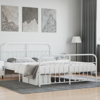 Cama Matrimonial | Cama Para Adultos | Estructura Cama Metal Con Cabecero Y Pie Cama Blanco 183x213 Cm Cfw109303