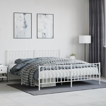 Cama Matrimonial | Cama Para Adultos | Estructura Cama Metal Con Cabecero Y Pie Cama Blanco 183x213 Cm Cfw398353